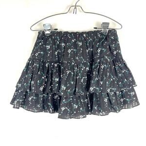 Caroline Constas Black Ditsy Floral Tiered Mini Skirt Women's Medium Cottage